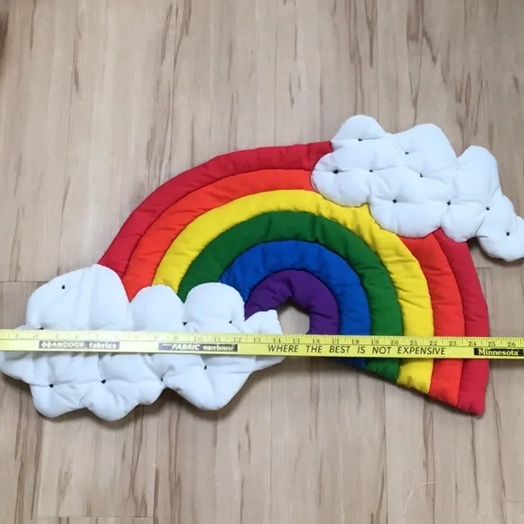 Vintage Handmade Quilted Puffy Rainbow & Clouds Wall Wall Hanging Decor - Picture 7 of 8
